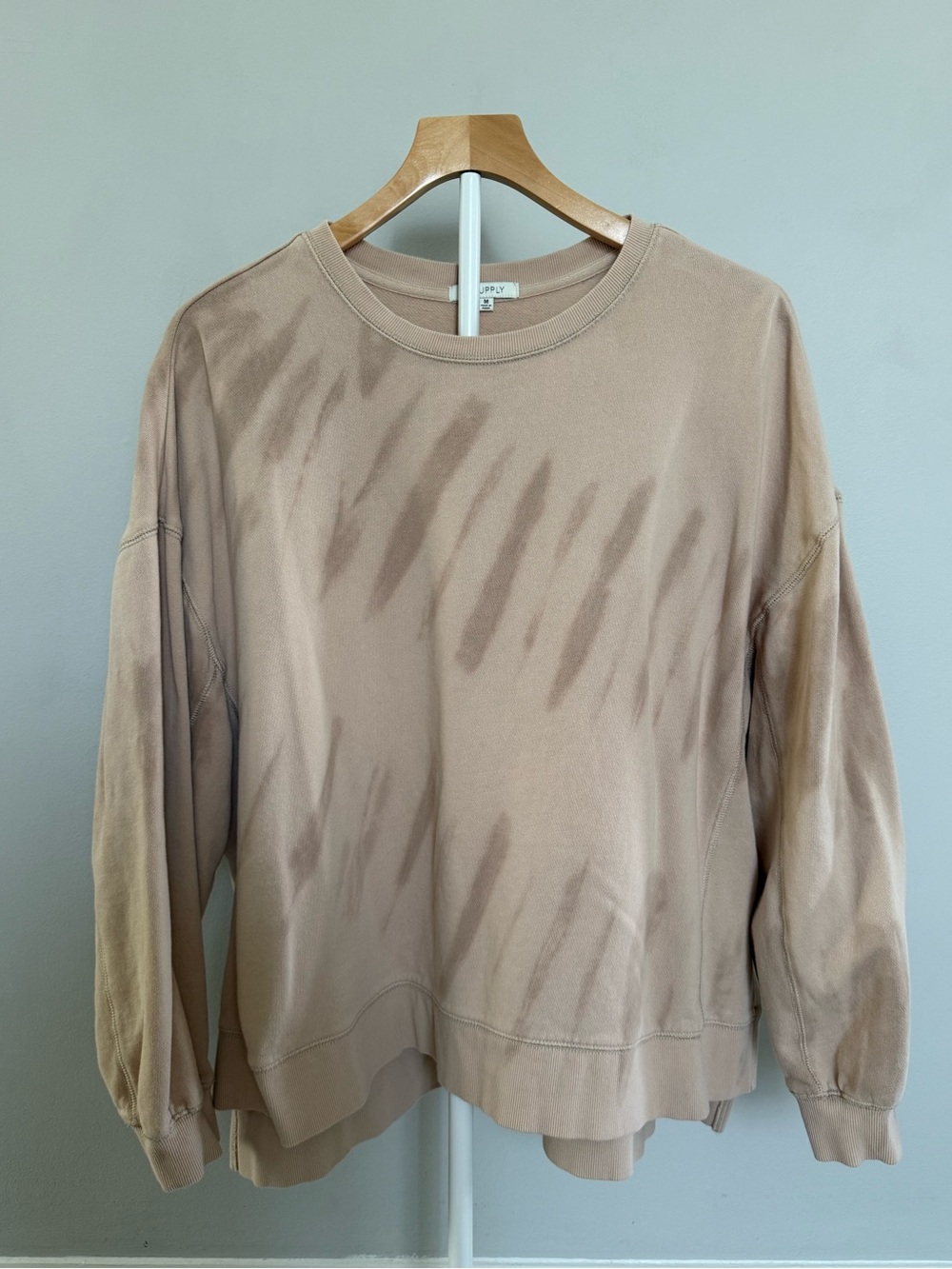 Z Supply Taupe Tie-Dye Pullover Sweatshirt | 100% Cotton | M